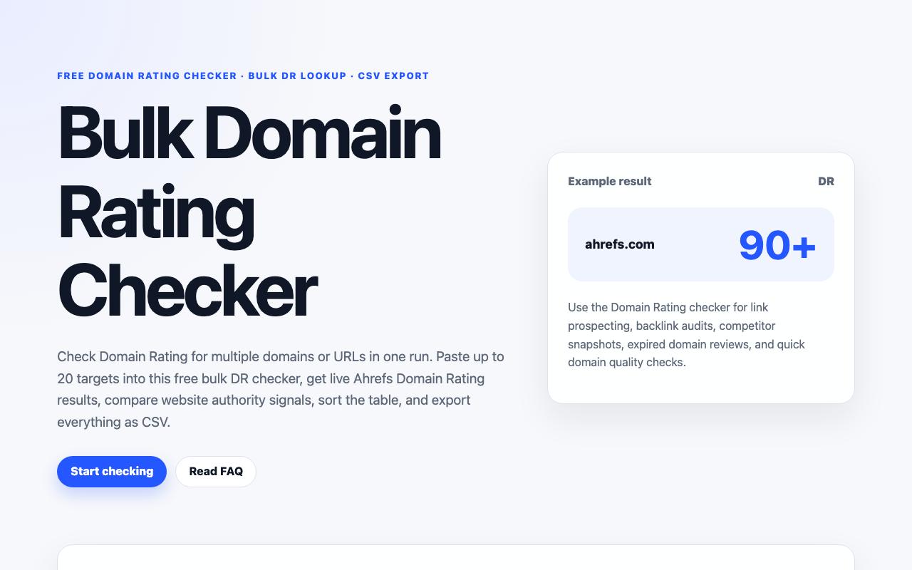 Bulk Domain Rating Checker 화면