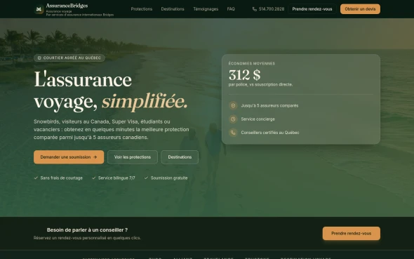 Assurance voyage Bridges 화면