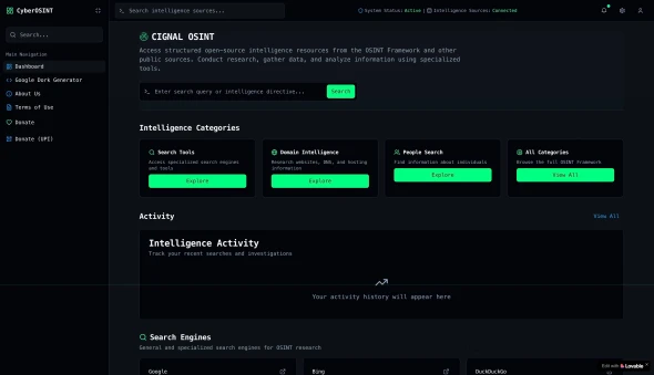 CignalOSINT (AI Powered) 화면
