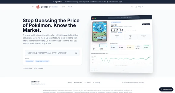 DeckSeer Pokémon Price Analyser 화면