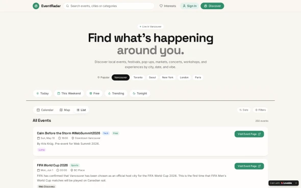 Eventrader.lovable.app 화면