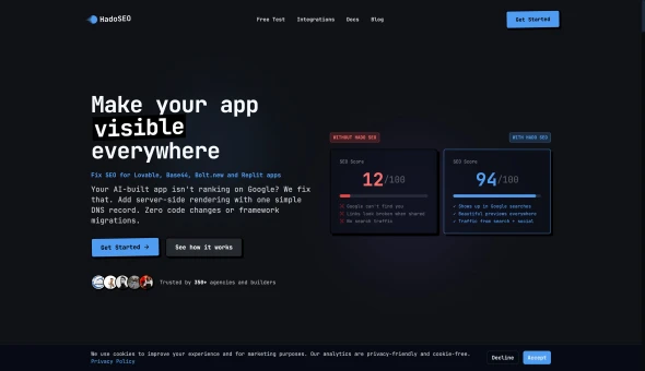 Hado SEO | Prerender.io Alternative 화면