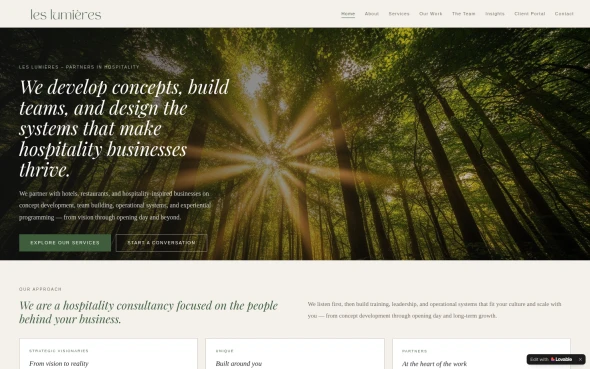 Les Lumieres Partners in Hospitality Website 화면