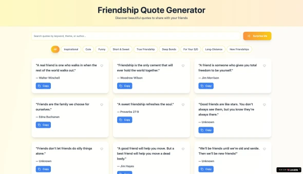 Short Love & Friendship Quote Generator 화면