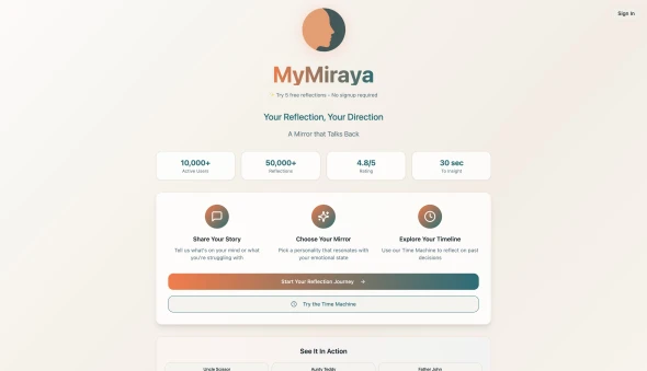 MyMiraya - AI-Powered Personal Reflection Platform 화면