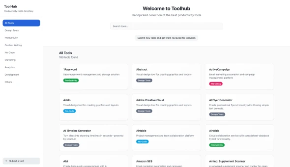 Productivity Tools Directory 화면