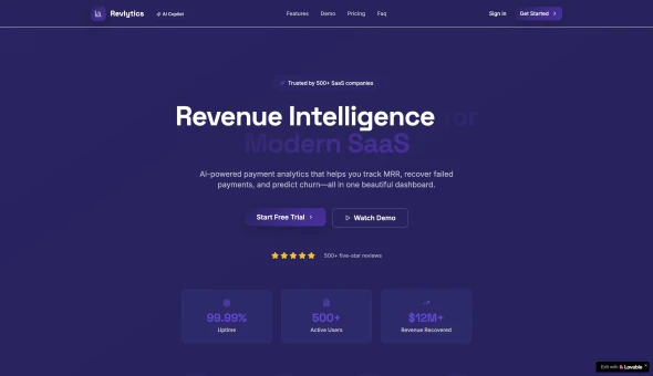 Revlytics a complete Saas analytics 화면