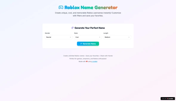Roblox Name Generator 화면
