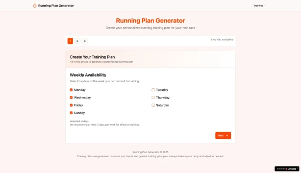 Running plan generator 화면