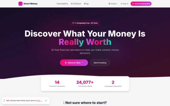 SmartMoney77 — Free Financial Calculators 화면