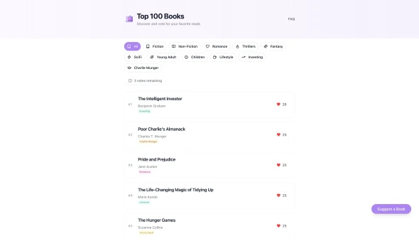 Top 100 Books 화면